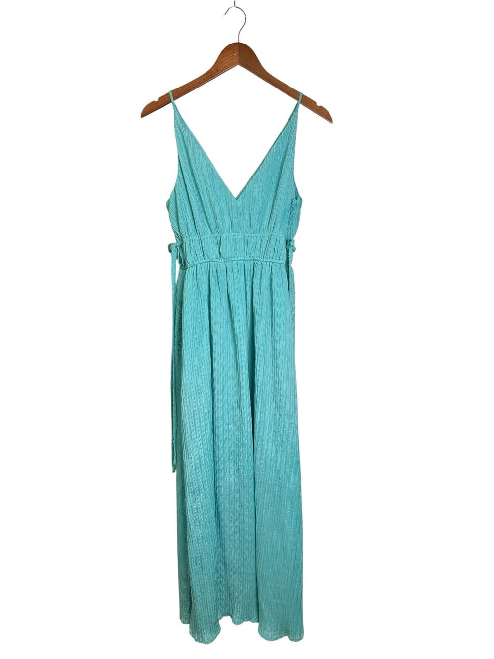 Taylor M Teal/Turquoise V-Neck Side-Slit Pockets Maxi Wedding Guest Dress